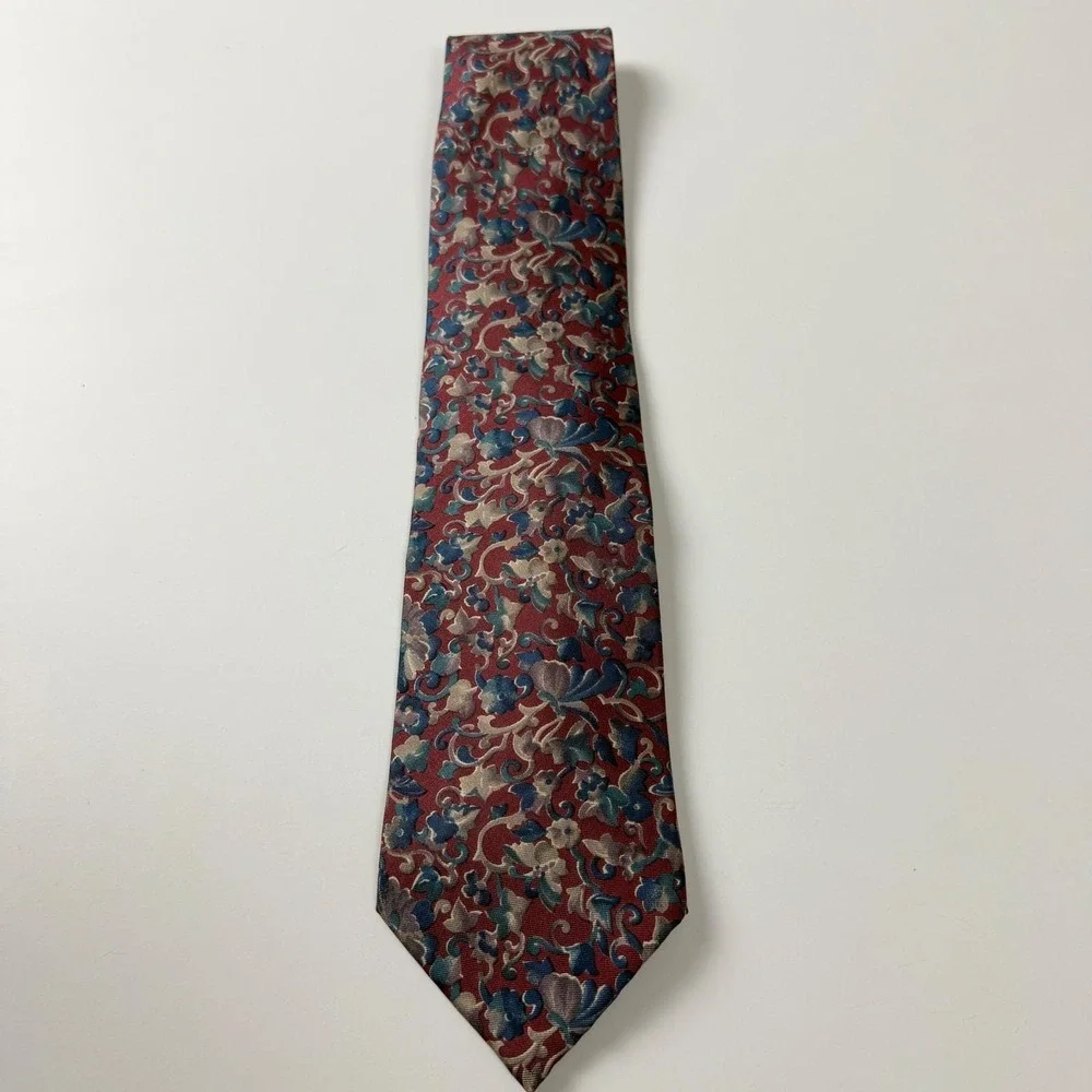Vintage‎ Christian Dior Monsieur Burgundy Blue Floral Paisley Silk Tie